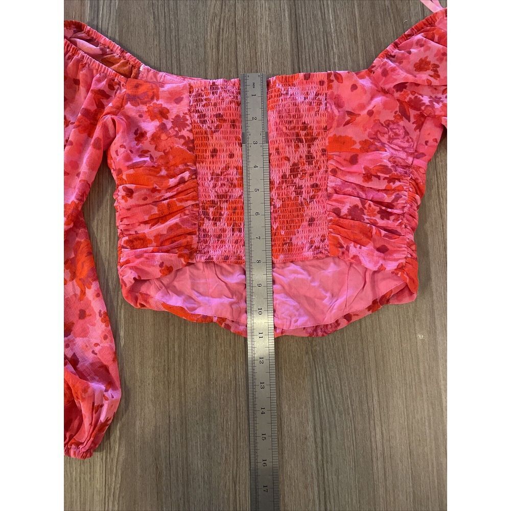 Free People Oh Lala Top Size XS Pink & Red Rose Ruched Shirred NWOT $108 - Picture 8 of 10